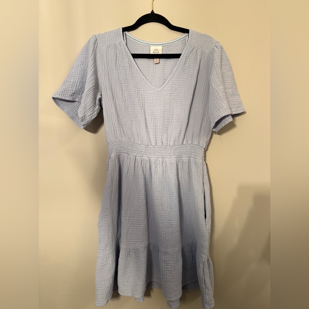 Knox Rose Blue Bottom Ruffle V Neck Dress